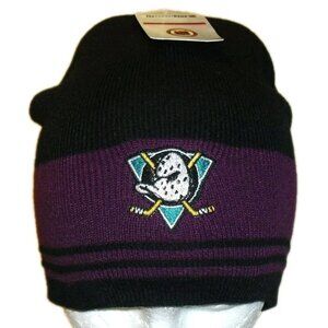 Anaheim Mighty Ducks Vintage 90s Mens Beanie Winter Hat Black Purple New Tags